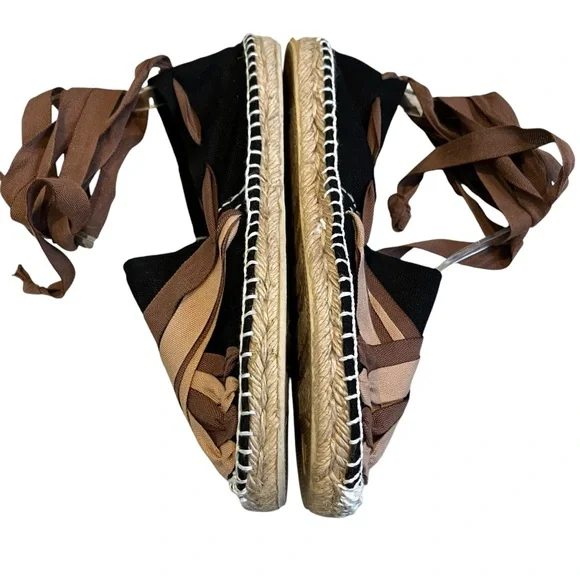 Artesania Hand Made Chic Black and Brown Espadrille Ankle Tie Flats, Sz EU 37 - Picture 9 of 15